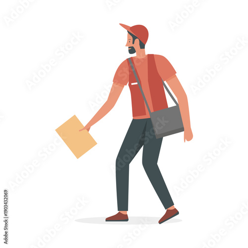 Courier postman with letter. Delivery man, express delivery service cartoon vector illustration