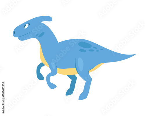 Cute blue dinosaur. Prehistoric animal, jungle reptiles group, jurassic world evolution cartoon vector illustration
