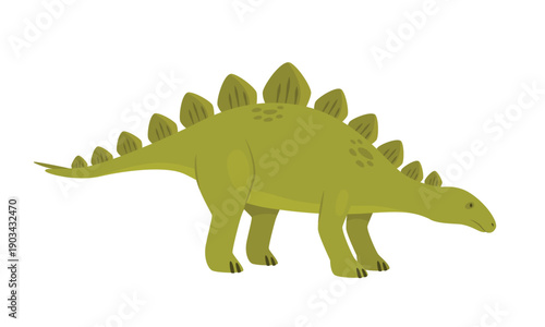 Green stegosaurus dinosaur. Prehistoric animal, jungle reptiles group, jurassic world evolution cartoon vector illustration