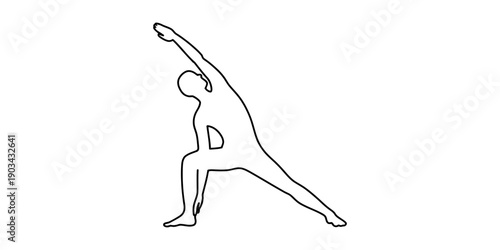 Outline of a person performing an extended side angle yoga pose on a white background. Vector, illustration