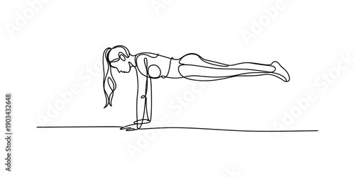 A minimalist line drawing of a woman performing a high plank exercise for core strength Vector, illustration