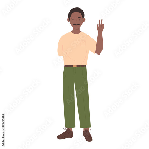 Positive man with amputated hand. Man without one arm, disabled people cartoon vector illustration