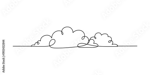 Continuous one line drawing of fluffy clouds on a horizontal line in a minimalist style. Vector, illustration