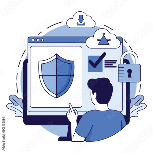 Digital Security Data Protection Cloud Computing Technology Illustration