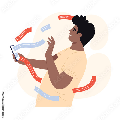 Information news doomscrolling. Online internet doomsurfing, reading bad news flat vector illustration