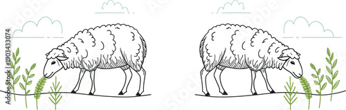 Stereoscopic illustration of two identical waterfall scenes isolated on transparent background