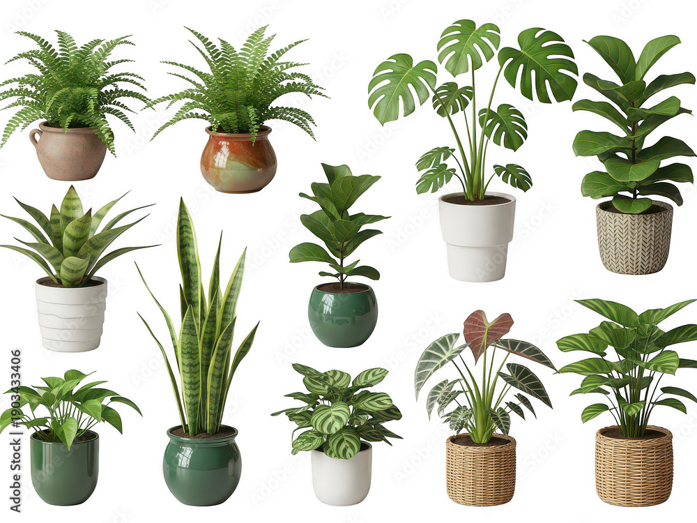 Obraz premium Collection of potted plants isolated on transparent background