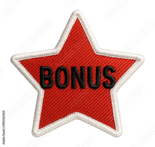 Red star sticker with BONUS discount in bold lettering, attractive retail promo offer on transparent background.
