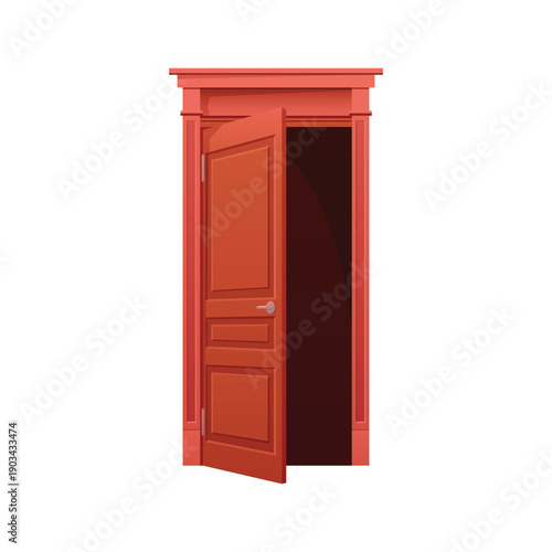 Animated door closing stage. Home entrance door, wooden front door cartoon vector illustration