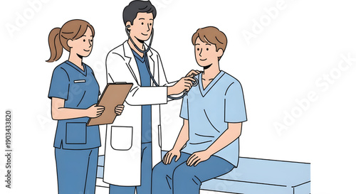 Vector of doctor and nurse examining patient