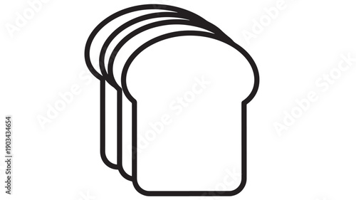 Bread slices icon with stacked loaf pieces in bold black outline, minimal line art silhouette for bakery logo, toast sign, food app UI, and grocery packaging design