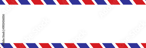 Airmail Envelope frame images with strips. International vintage letter border. Retro air mail postcard with blue and red stripes. Empty classic postal frame. Vector illustration