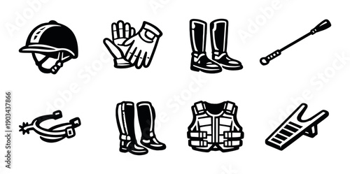 Set of cricket equipment icons on gray background