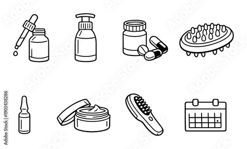 Assorted hair and skincare products against gray background