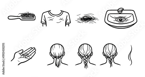 Signs of hair loss in women with illustrative symbols and techniques