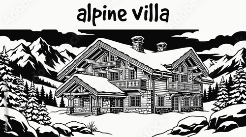 snow covered alpine villa architecture building presenting luxury residential property real estate design with insulated exterior construction in winter mountain landscape for housing investment