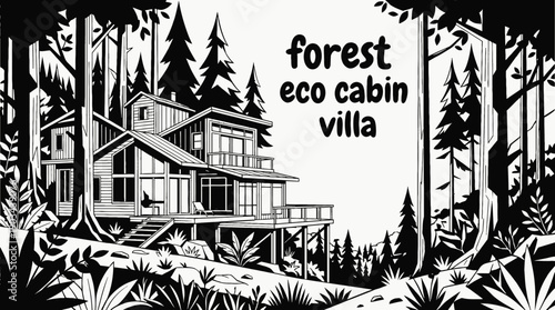 forest eco cabin villa architecture building integrating sustainable residential property real estate design with natural exterior construction in rural woodland landscape for housing investment