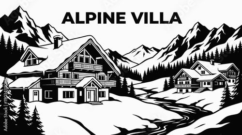 snow covered alpine villa architecture building presenting luxury residential property real estate design with insulated exterior construction in winter mountain landscape for housing investment