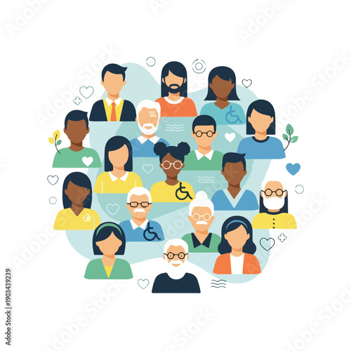 A diverse group of people illustrations, with varied ages and backgrounds