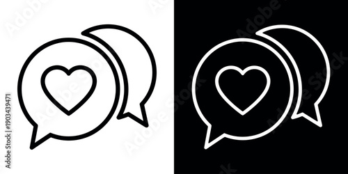 Two Chat Bubbles with Heart Shape, Feedback and Customer Appreciation Icon, Minimalist Vector Illustration for Web 
