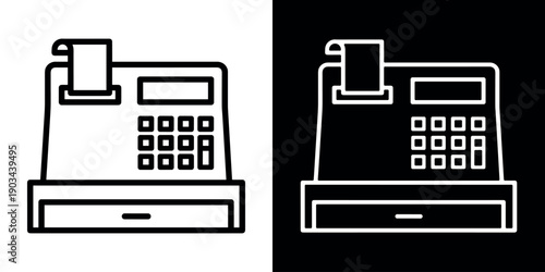 Cash Register icon flat black and white background vector illustration. Cash Register icon icon for app or web