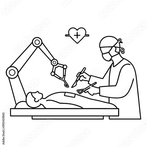 robotic assisted surgery minimal vector silhouette illustration 