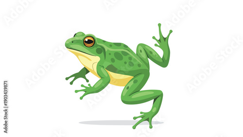 Vibrant green frog illustration in dynamic pose showcasing amphibian elegance and natural charm