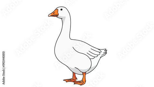 A charming illustration of a pristine white domestic goose, gracefully portrayed with its characteristic orange beak and webbed feet, standing