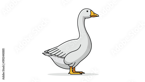 Graceful white domestic goose standing tall on a pristine white background elegant feathered farm animal cartoon illustration