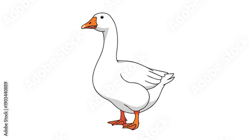 A pristine white domestic goose stands gracefully, portraying agricultural elegance and farm animal charm in a clean, isolated artistic illustration