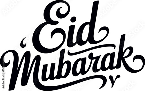 Eid Mubarak Calligraphy in Elegant Black Script on White Background for Greeting Card