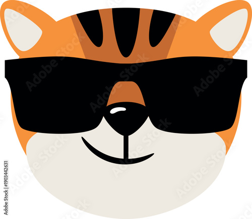 Tiger head in sunglasses. Cool animal cartoon emoji