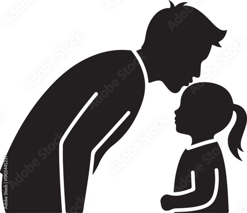 Silhouette of a man and a child sharing a tender moment together isolated on white background, illustration