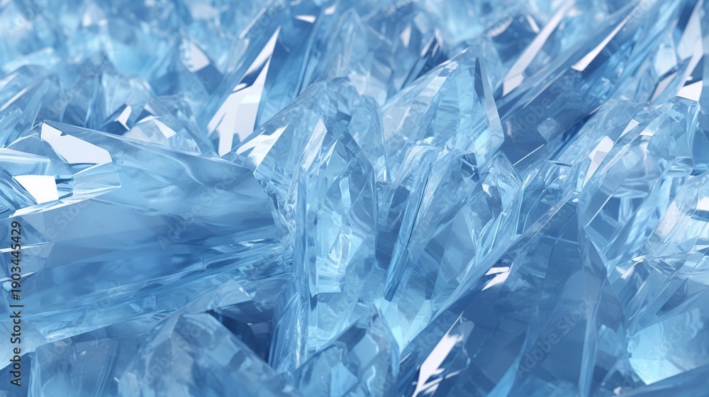 Obraz premium A Fractured Field of Sparkling Blue Ice Crystals Refracting Light and Shadows