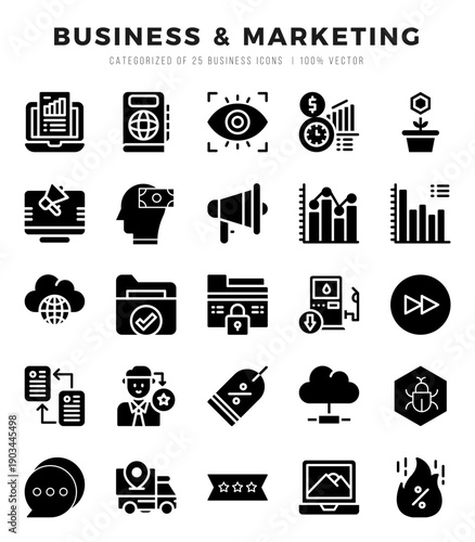 Set of Glyph Business & Marketing Icons. Glyph art icon. Vector illustration