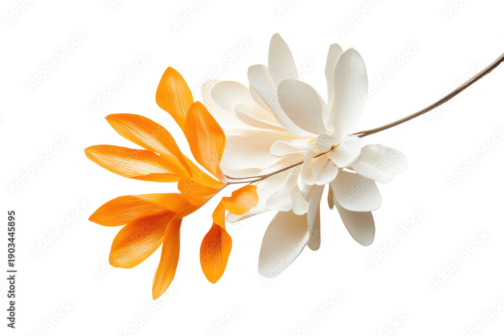 Obraz premium Delicate flowers one orange one white isolated on transparent background.