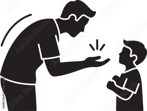 An adult is giving a child a high five in a simple line drawing. isolated on white background, illustration