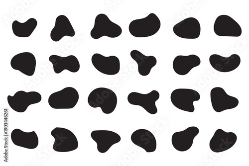 Organic amoeba blob shape vector illustration set Abstract irregular form Flat style Fluid for design and paint Simple amoeba shape Asymmetric spot Clipart of bubble blotch, deform drip