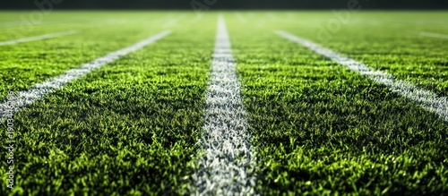 Green artificial turf field with white lines