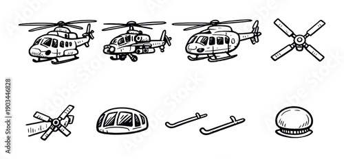 Vector drawing of helicopter parts and components