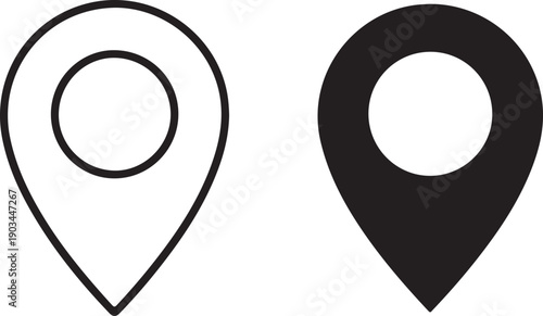 Two location markers with different colors and sizes on a white background isolated on white background, illustration