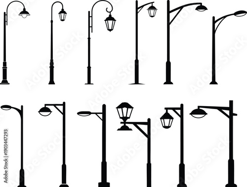 Collection of various street lamp post designs