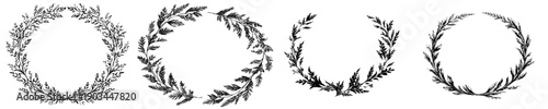 Elegant Black and White Floral Wreath with Leaves