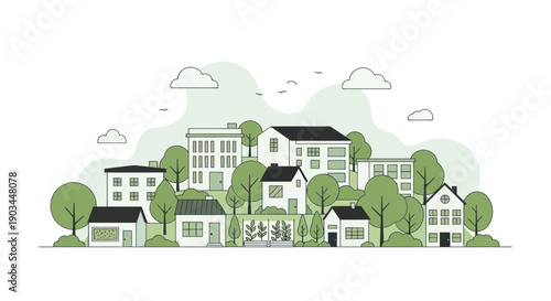 Modern Eco-Friendly Neighborhood with Green Trees and Houses