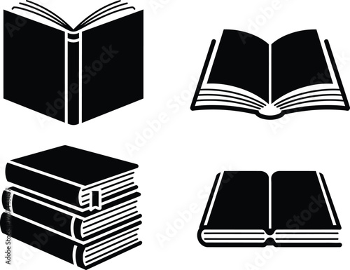 Book Icon Set – Open and Stacked Books Education Symbol Collection