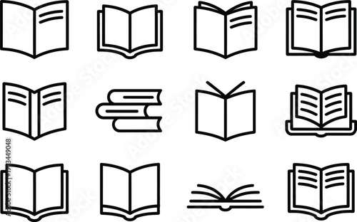 Open Book Icon Set – Education and Learning Symbol Collection