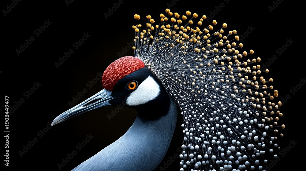 Obraz premium Majestic Grey Crowned Crane Portrait on Black Background
