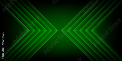 Green neon glowing arrows technology abstract background. Futuristic laser graphic vector design