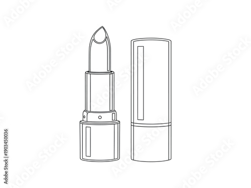 Line art illustration of a lipstick tube and cap, beauty and makeup product icon