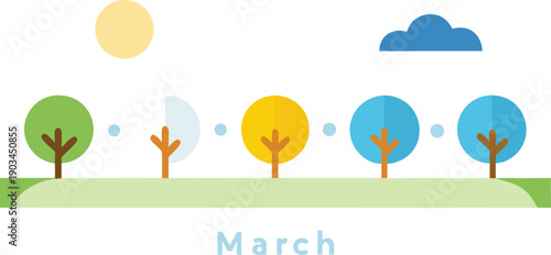 March seasonal illustration isolated on transparent background, Vector, illustration